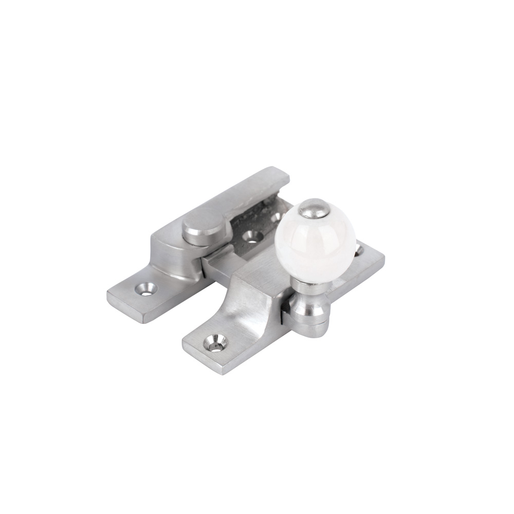 Sash Heritage Straight Arm Fastener with White Ceramic Knob (Narrow) - Satin Chrome